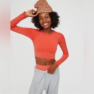 Aerie Offline Big Chill Seamless Long Sleeve Crop Shirt